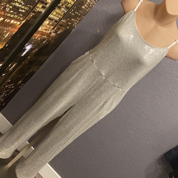 ANTHROPOLOGIE - jumpsuit: grey lined, sequins, pockets, adj. straps, zip - 14 - Picture 16 of 16